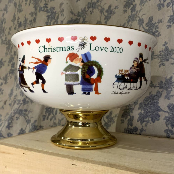 Vintage Teleflora Pedestal Vase by Charles Wysocki Christmas 2000 - Picture 1 of 7